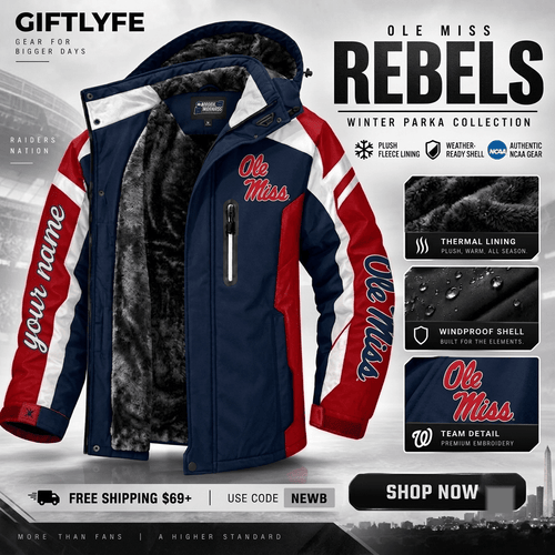 Ole Miss Rebels NCAA Waterproof Winter Parka Jacket