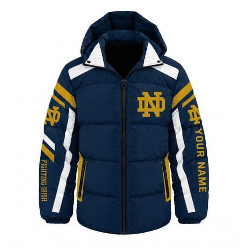 Notre Dame Fighting Irish NCAA Waterproof Thickened Down Jacket Custom Name