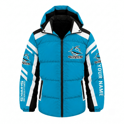 Cronulla Sutherland Sharks NRL Waterproof Thickened Down Jacket Custom Name