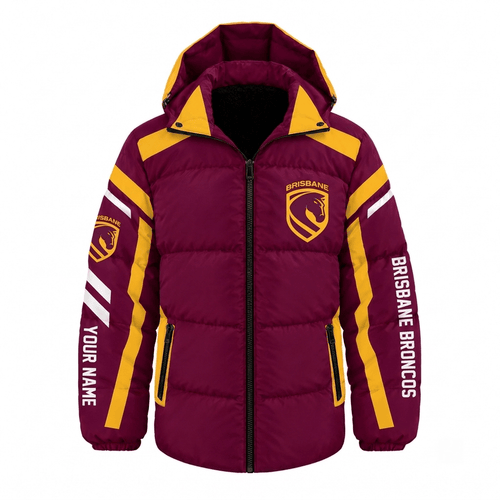 Brisbane Broncos NRL Waterproof Thickened Down Jacket Custom Name