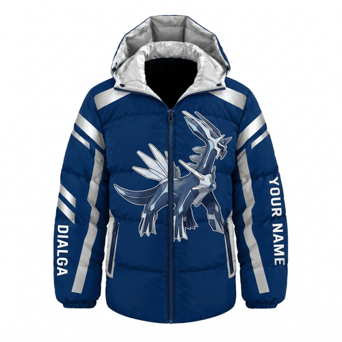 Dialga Pokemon Waterproof Thickened Down Jacket Custom Name