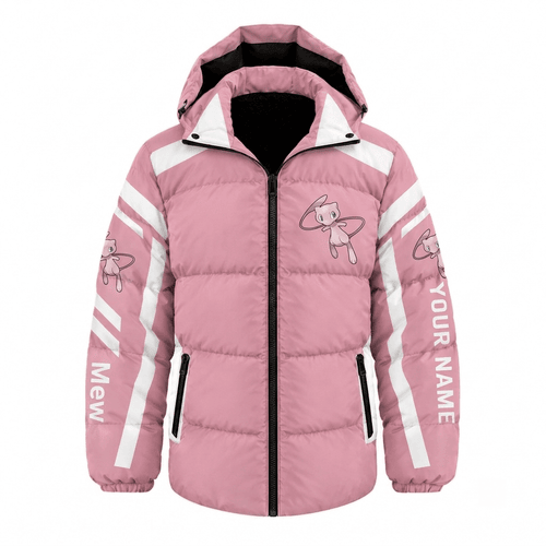 Mew Pokemon Waterproof Thickened Down Jacket Custom Name