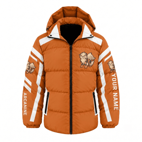 Arcanine Pokemon Waterproof Thickened Down Jacket Custom Name