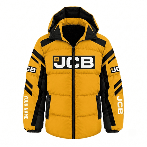 JCB Tractor Waterproof Thickened Down Jacket Custom Name