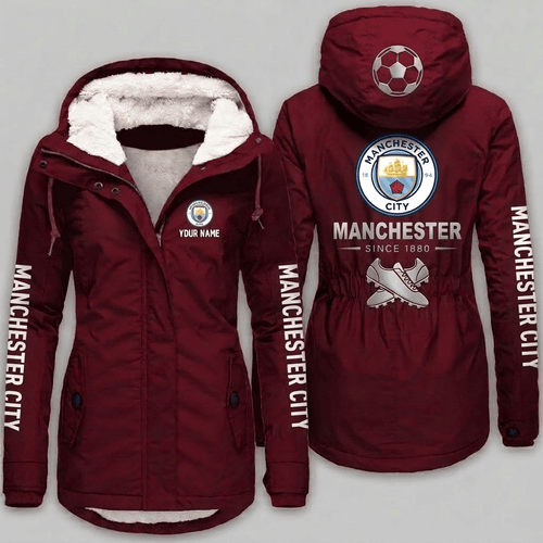 Manchester City EPL Woman Winter Fleece Jacket Custom Name