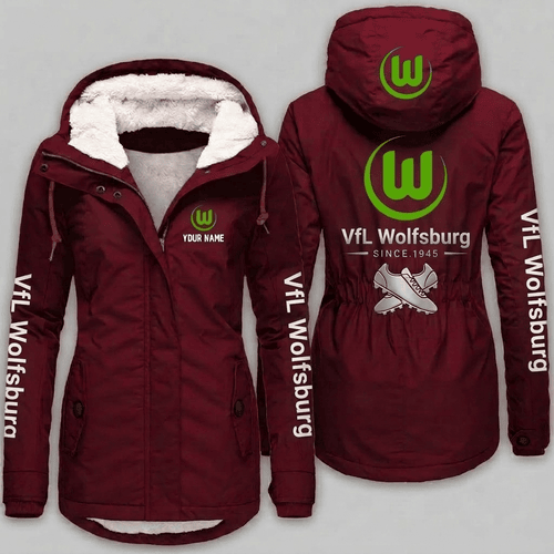 VfL Wolfsburg Bundesliga Woman Winter Fleece Jacket Custom Name
