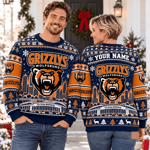 Grizzlys Wolfsburg DEL Christmas Ugly Sweatshirt Custom Any name