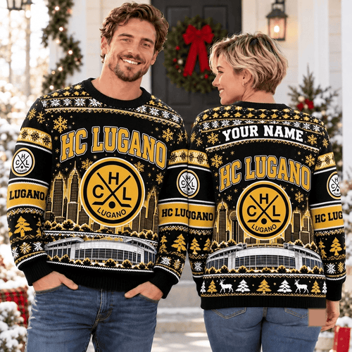 HC Lugano NL Christmas Ugly Sweatshirt Custom Any name
