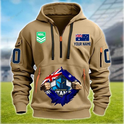 Gold Coast Titans Personalized Quarter Zip Hoodie for fan