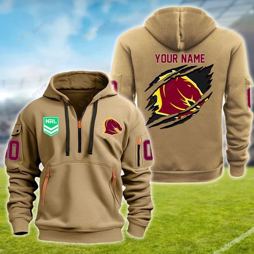 Brisbane Broncos Personalized Quarter Zip Hoodie for fan