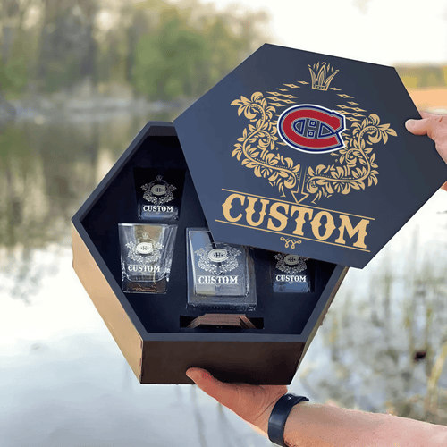 Personalized Montreal Canadiens Decanter Set Wooden Box Custom Gift