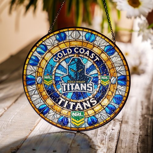 Gold Coast Titans Stained Glass Suncatcher for Window Hanging V2
