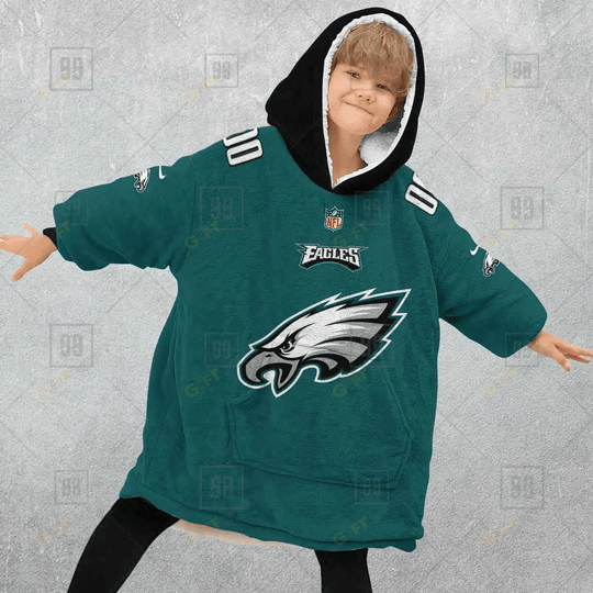 Personalized Philadelphia Eagles Jersey Style Oodie, Flanket, Blanket Hoodie, Snuggie