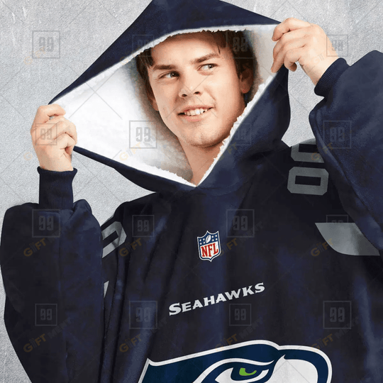 Personalized Seattle Seahawks Oodie, Flanket, Blanket Hoodie, Snuggie