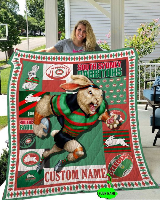 Personalized South Sydney Rabbitohs Mascot Quilt Blanket