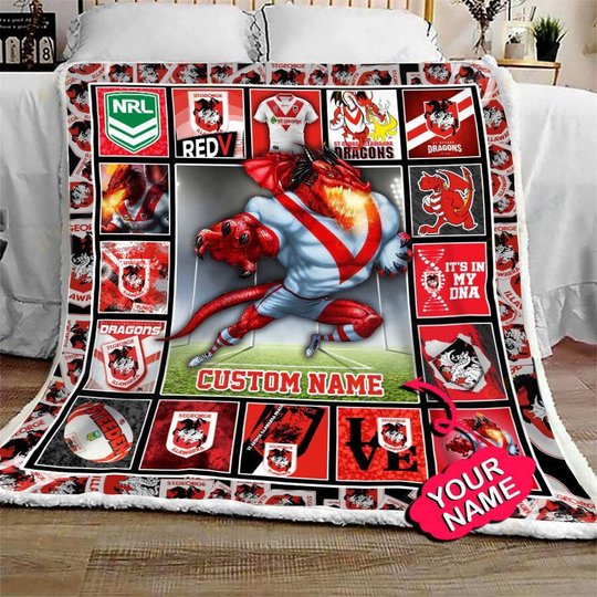 St George Illawarra Dragons Quilt Blanket Nrl Quilt Blanket Mascot Personalized