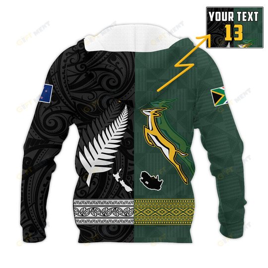 Personalized South Africa Protea and New Zealand Fern Hoodie Rugby Go Springboks vs All Black