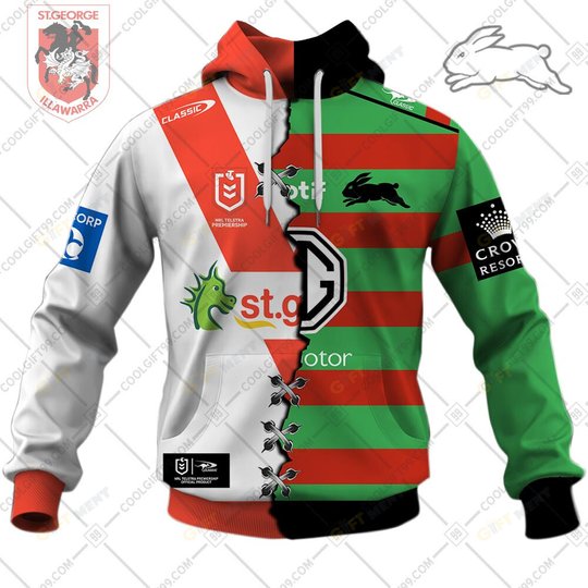 Personalized NRL Jersey Mix 2 Teams HALF and HALF Style | Hoodie, T Shirt, Zip Hoodie, Sweatshirt