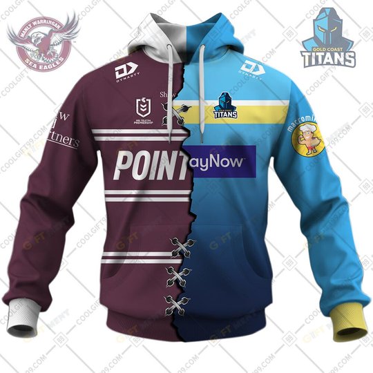 Personalized NRL Jersey Mix 2 Teams HALF and HALF Style | Hoodie, T Shirt, Zip Hoodie, Sweatshirt