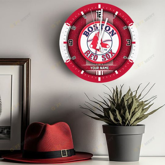 Boston Red Sox Wooden Clock