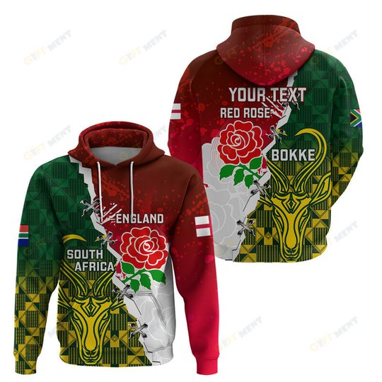 Personalised South Africa And England Rugby Hoodie 2023 Springboks Combine Red Roses Sporty Style