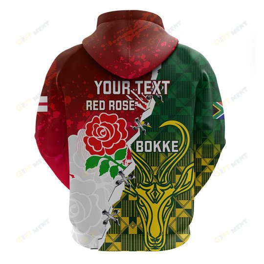 Personalised South Africa And England Rugby Hoodie 2023 Springboks Combine Red Roses Sporty Style