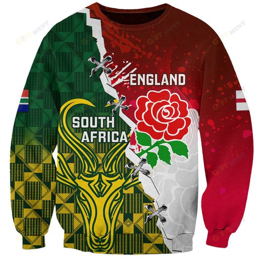 Personalised South Africa And England Rugby Hoodie 2023 Springboks Combine Red Roses Sporty Style