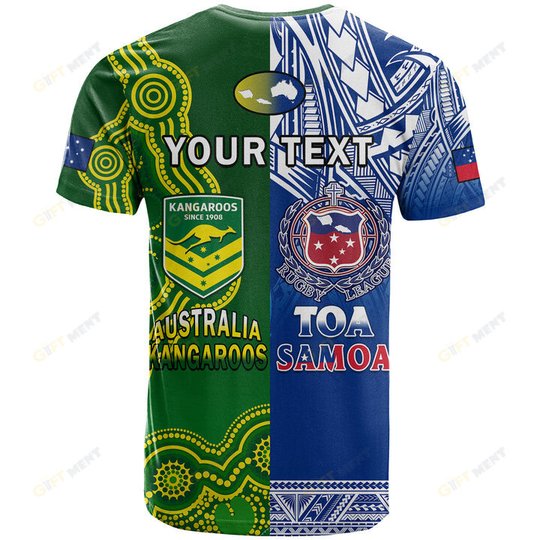 Personalised Samoa Rugby and Australia Rugby T Shirt Toa Samoa Mix Kangaroos Pacific