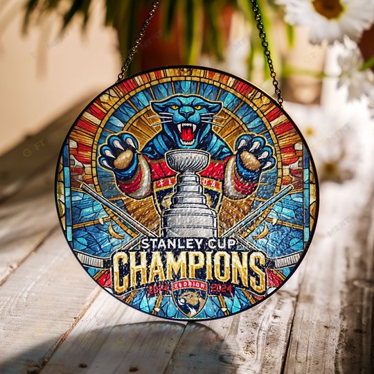 Fpanthers Stanley Cup Champions 2024 Stained Glass Suncatcher for Window Hanging