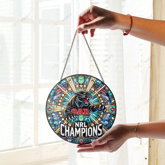 Penrith Panthers Champions NRL 2024 Stained Glass Suncatcher for Window Hanging