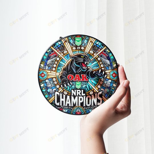 Penrith Panthers Champions NRL 2024 Stained Glass Suncatcher for Window Hanging