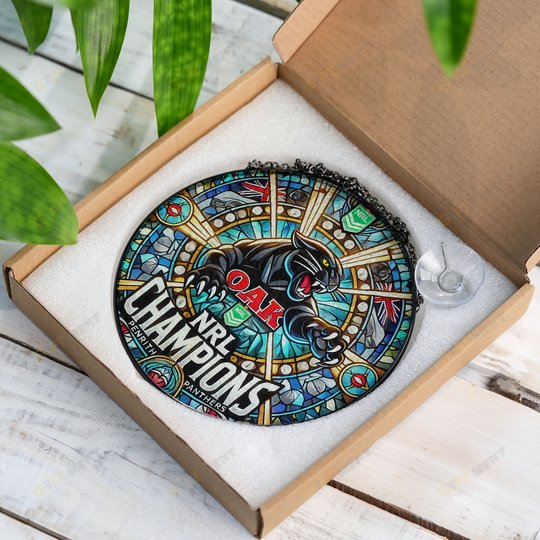 Penrith Panthers Champions NRL 2024 Stained Glass Suncatcher for Window Hanging