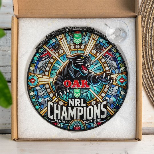 Penrith Panthers Champions NRL 2024 Stained Glass Suncatcher for Window Hanging