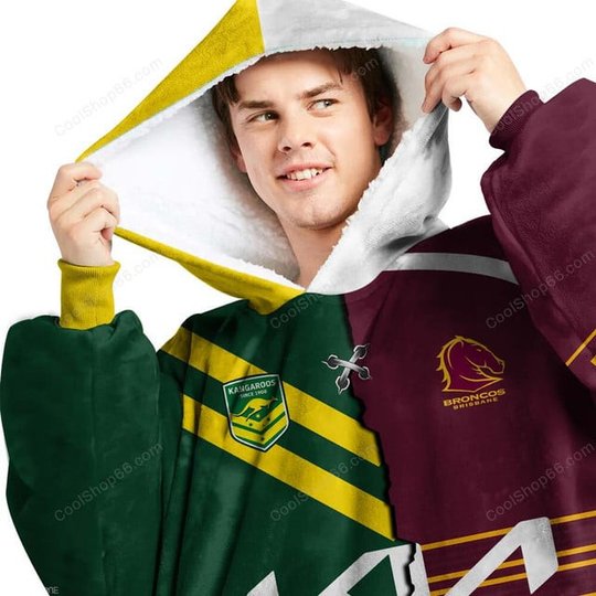 Brisbane Broncos NRL Mix Kangaroos Hoodie Blanket Shirt