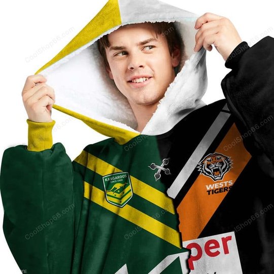 Wests Tigers NRL Mix Kangaroos Hoodie Blanket Shirt