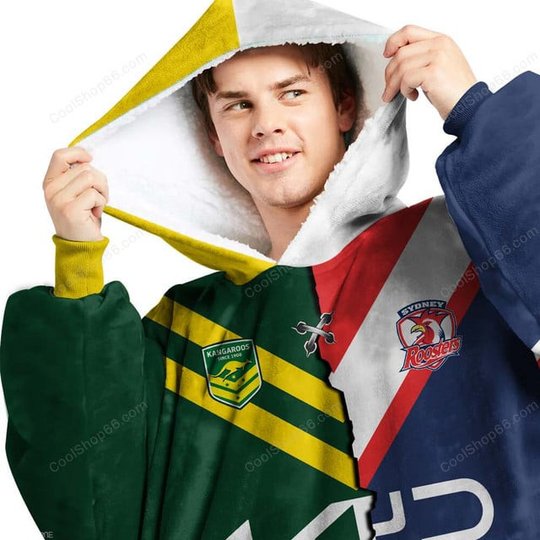 Sydney Roosters NRL Mix Kangaroos Hoodie Blanket Shirt