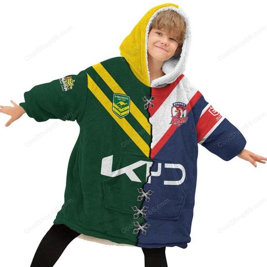 Sydney Roosters NRL Mix Kangaroos Hoodie Blanket Shirt