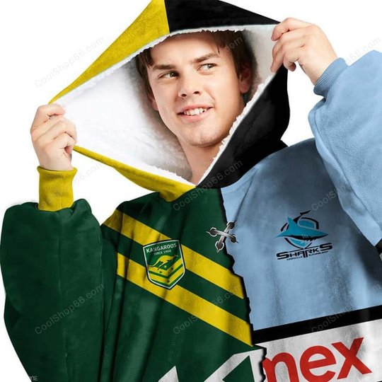 Cronulla Sutherland Sharks NRL Mix Kangaroos Hoodie Blanket Shirt