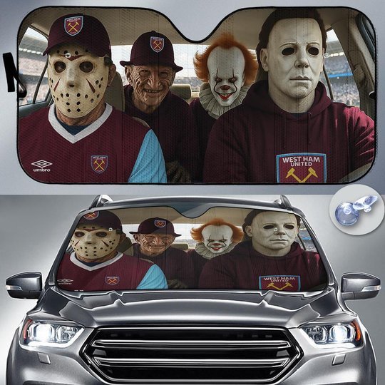 West Ham United Horror Movie Funny Car Sunshade | EPL Halloween Windshield Cover Funny Car Sunshade Limited Edition