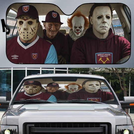 West Ham United Horror Movie Funny Car Sunshade | EPL Halloween Windshield Cover Funny Car Sunshade Limited Edition