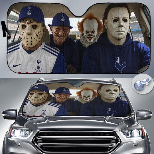 Tottenham Hotspur Horror Movie Funny Car Sunshade | EPL Halloween Windshield Cover Funny Car Sunshade Limited Edition