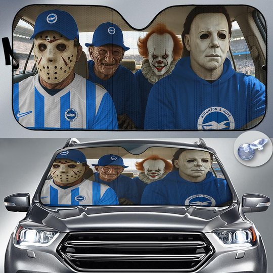 Brighton & Hove Albion Horror Movie Funny Car Sunshade | EPL Halloween Windshield Cover Funny Car Sunshade Limited Edition