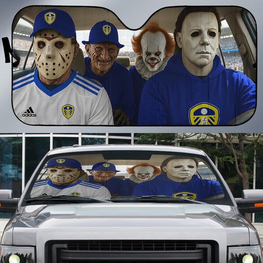 Leeds United Horror Movie Funny Car Sunshade | EPL Halloween Windshield Cover Funny Car Sunshade Limited Edition