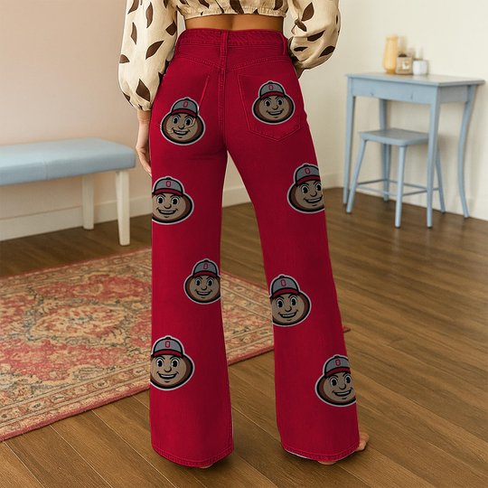 Ohio State Buckeyes football Logo Print Wide Leg Jeans | Fan Fashion Statement