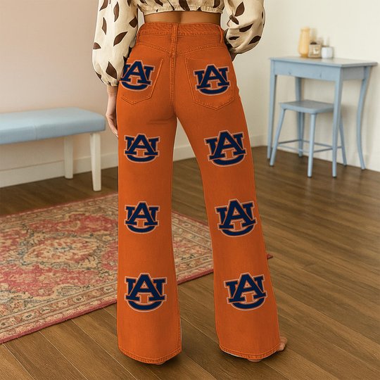 Auburn Tigers Logo Print Wide Leg Jeans | Fan Fashion Statement
