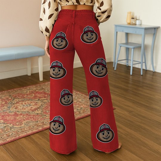 Ohio State Buckeyes Logo Print Wide Leg Jeans | Fan Fashion Statement