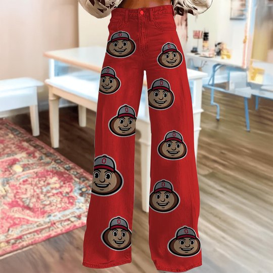 Ohio State Buckeyes Logo Print Wide Leg Jeans | Fan Fashion Statement