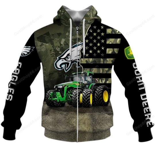 Philadelphia Eagles x John Deere Hoodie | Funny Green Character Premium Hoodie