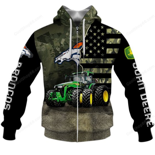 Denver Broncos x John Deere Hoodie | Funny Green Character Premium Hoodie