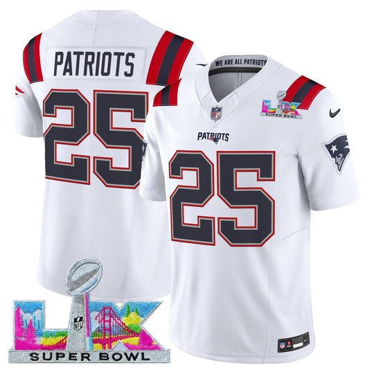 Men's New England Patriots Super Bowl LX Vapor White Limited Jersey - All Stitched